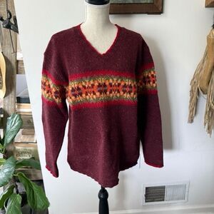 90s Vintage Eddie Bauer Women’s Wool Knit Striped Fair Vneck sweater Medium